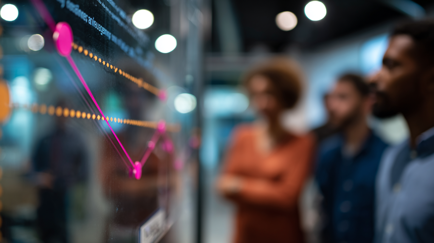 Frau im Meeting an einem Screen mit Verlaufskurven