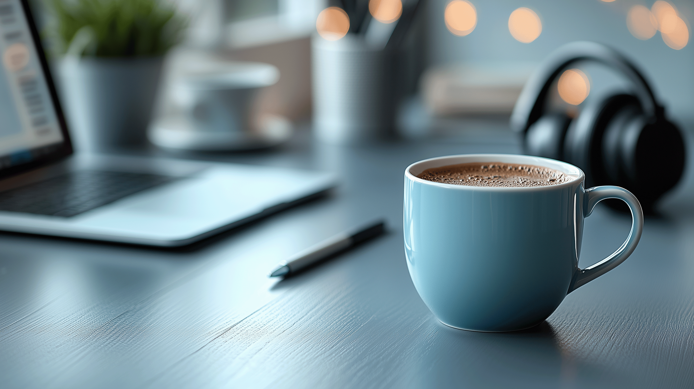 Kaffeetasse auf Schreibtisch